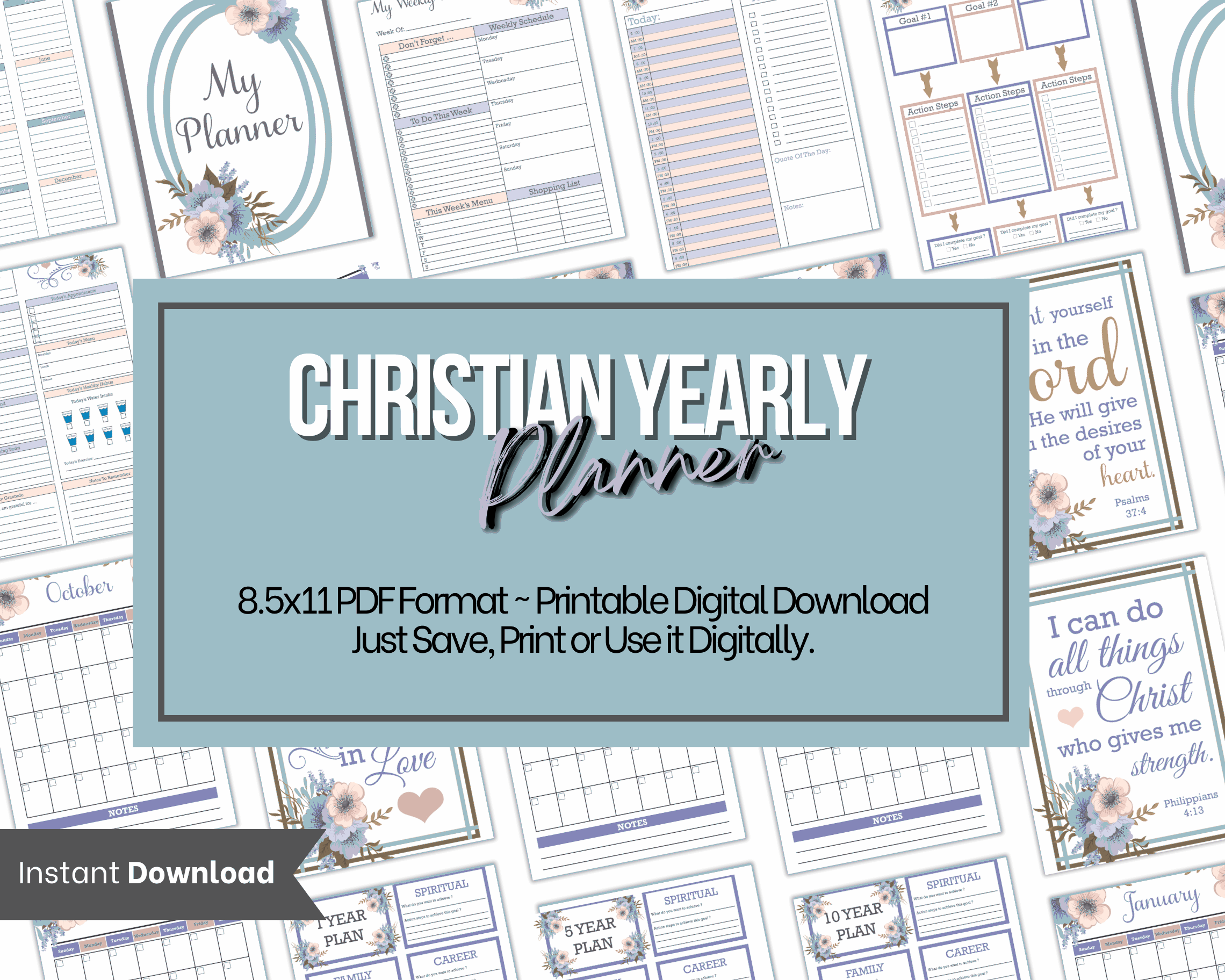Undated Christian Floral Yearly Planner