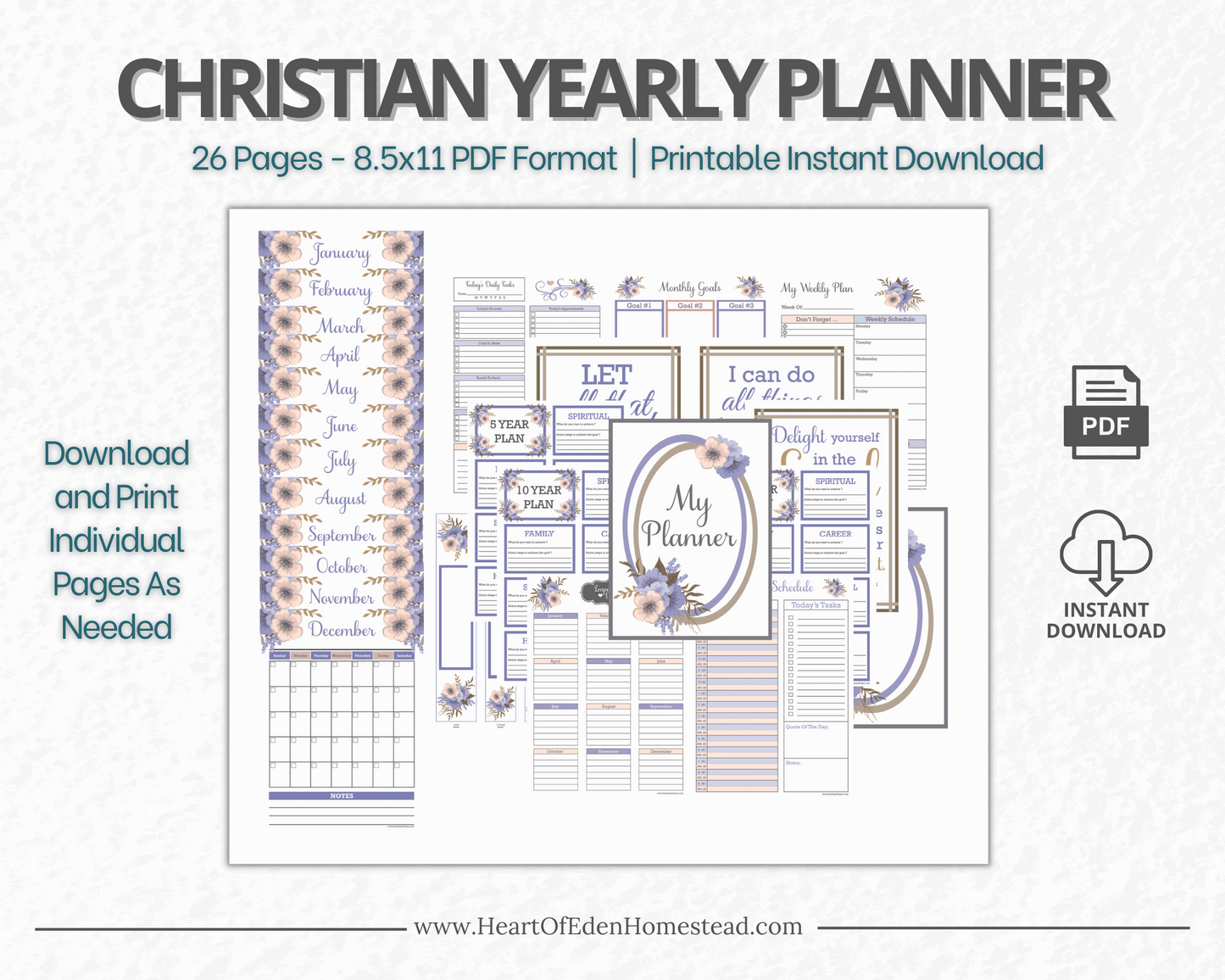 Undated Christian Floral Yearly Planner