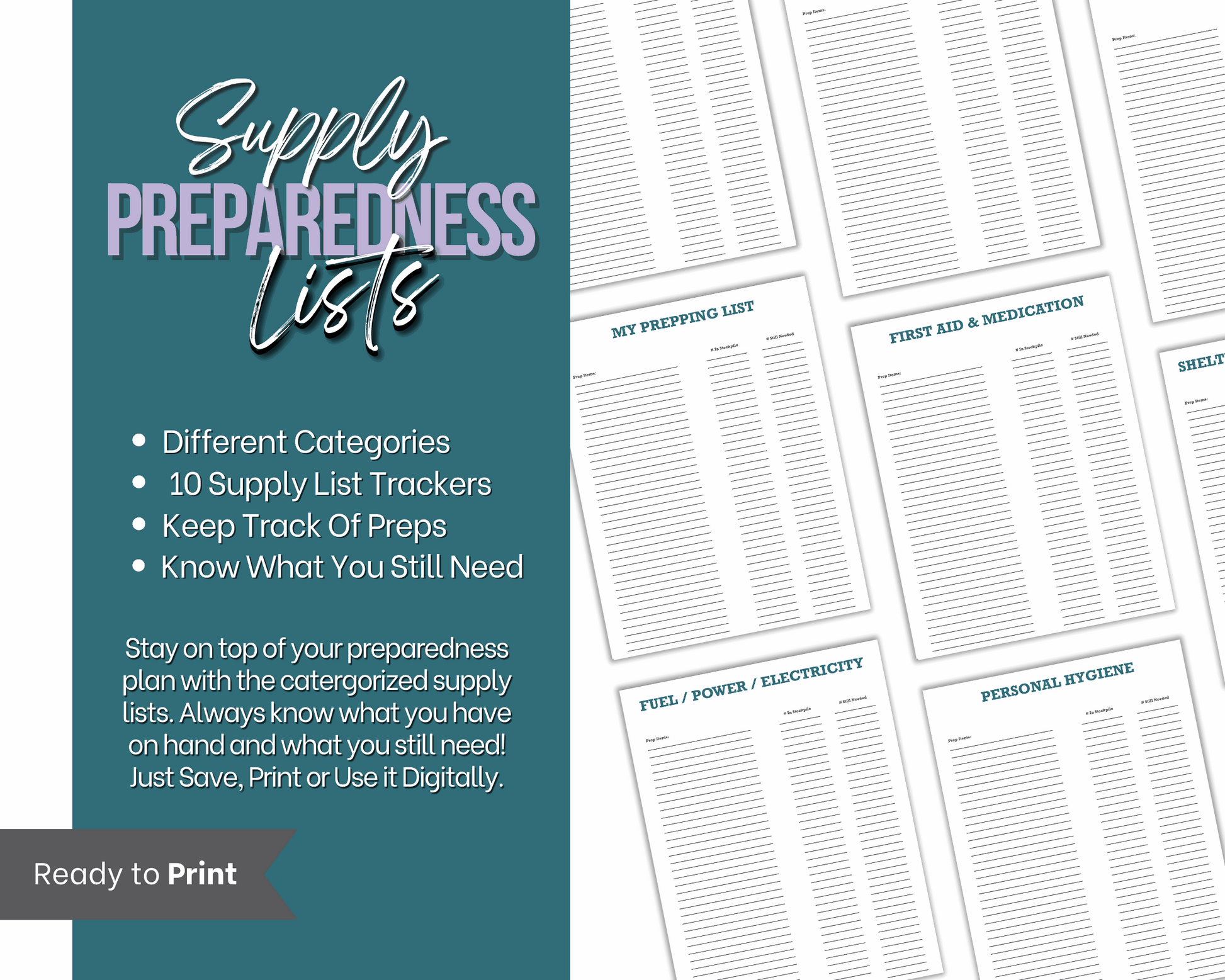 Printable Prepper Supply Checklist Bundle