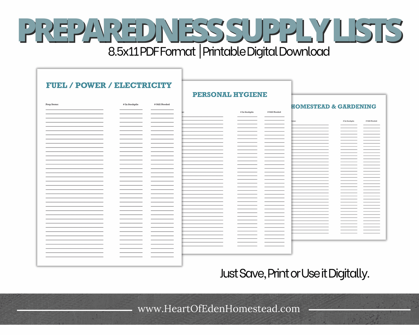 Printable Prepper Supply Checklist Bundle