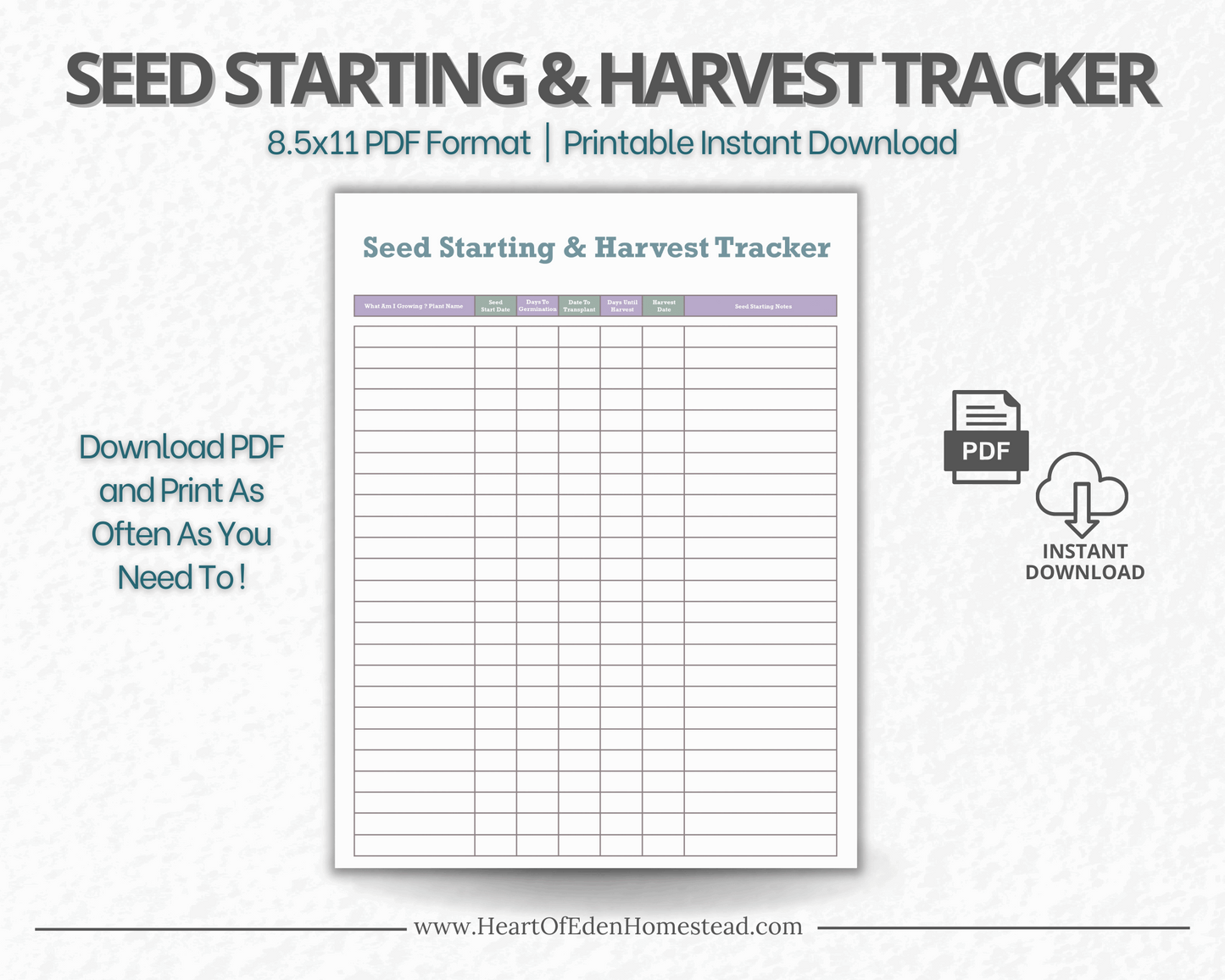 Printable Seed Starting Trackers